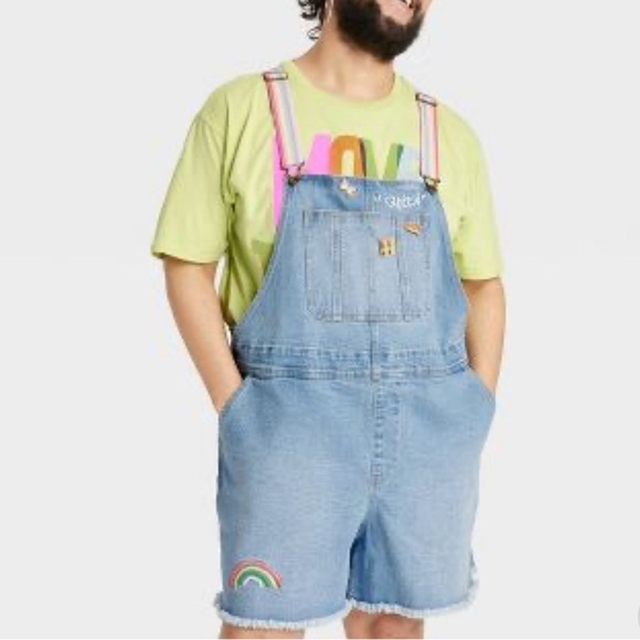 New Pride Adult Rainbow‎ Shortalls - Light Wash - Picture 5 of 7